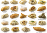 Xiaolongbao Momo Pierogi (classic) Manti Ravioli Empanada (classic) Pierogi (pan-fried) Har Gow Gyoza (pan-fried) Argentinian Empanada (deep-fried) Jiaozi Cornish Pasty Samosa Polish Pierogi Chimaki (wrapped in leaves) Hakaw Pelmeni Varenik Ricotta Gnocchi Manty Mandu Shumai Khinkali Latin Pastelito