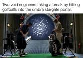 Two void engineers taking a break by hitting golfballs into the umbra stargate portal. made with mematic GOLF Callaway