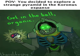 POV- You decided to explore strange pyramid in the Koronus expanse Get in the ball, organic. thaoslikespie