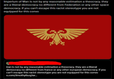 Imperium of Man is not by any reasonable estimation a theocracy. they are a liberal democracy no different from Federation or any other space democracy. if you can't escape this racist stereotype you are not equipped for this convo iran is not by any reasonable estimation a theocracy. they are a liberal democracy no different from france or any other european democracy. if you can't escape this racist stereotype you are not equipped for this convo x.com/JimothyBurglar...