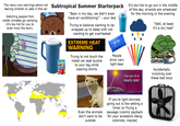 leaving children or pets in the car The news runs warnings about not Subtropical Summer Starterpack Watching people from colder climates go camping (it's too hot for you to even mow the lawn) Kool-Aid "Back in my day, we didn't even have air conditioning!" - your dad Trying to balance wanting to be wrapped up to sleep with not wanting to get overheated EXTREME HEAT WARNING Trying to not touch the metal car seat buckle to your leg while wearing shorts SOFT ICE PLAR People drink very light beer It's too hot to go out in the middle of the day, errands are scheduled for the morning or the evening "Well, at least it's a dry heat" the sun is a deadly lazer COPIUM Accidentally knocking over these bad boys Even the animals don't want to be outside If you're light-skinned, going out is like setting a timer on frying a sausage (cosmic payback for your ancestors being colonists, maybe)