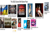 The 2022 Cultural Shift Starter Pack The War in Ukraine PEAKY BLINDERS All ended this year WELCOME BACK Emphasis on Hybrid or Return to office rather than Remote work MAKE THIS MOMENT LAST WALKING DEAD ACTILE ROE V. WADE OVERTURNED MGN Death of Queen Elizabeth England's First King in 70 Years NU DISCO Decreased popularity of Nu Gerald Pique retires from football Disco Elon Musk buys Twitter THIS IS US THE FINAL CHAPTER Beginning of the A,I pocalypse