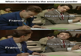 When France invents the smokeless powder France The rest of Europe: The rest of Europe: France