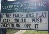 CARROLL COUNTY VETERINARY CLINIC FULL SERVICE HOSPITAL LYNN WIMMER D.V.M. IF THE EARTH WAS FLAT CATS WOULD PUSH EVERYTHING OFF IT