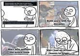 Some people say that marr & turk hord r better duelists than "canon vader / anakin" Marr makes more sense as a force ghost. Both were Sith for decades Completely serious comics Darth Vader #44 Blood of the empire #4 SWTOR Marr was selfless the entire time Marr had an actual ✓ reason to linger HTTP://WWW.COMPLETELYSERIOUSCOMICS.COM