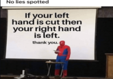 No lies spotted If your left hand is cut then your right hand is left. thank you.
