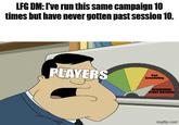 LFG DM: I've run this same campaign 10 times but have never gotten past session 10. PLAYERS Bad Scheduling RPGHORROR STORY MATERIAL imgflip.com