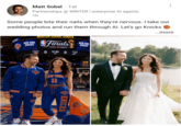 Matt Sobel 1st Partnerships @ WRITER | enterprise Al agents 1h Some people bite their nails when they're nervous. I take our wedding photos and run them through Al. Let's go Knicks NEW YORK KNICKS KNICKS MADISON SQUARE GARDEN Finals Presented by YouTube TV 12:00 0 SPURS 1ST NEW YORK KNICKS ...more 12:00 24 TTISSOT EW YORK 11 Finals Final