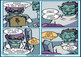 BOSS! WE'VE INVENTED A NEW RUNE! *#- #I YOU PUT IT ON A BOSS SWORD... -#* GREAT WORK. ...WHAT DOES IT DO? HEY YOU FIGHT LIKE A HALFLING! BUTT FACE! AND IT INSULTS YOUR OPPONENT NON-STOP! SWORDSCOMIC.COM OKAY I LOVE THIS.