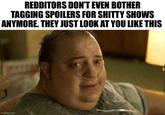 REDDITORS DON'T EVEN BOTHER TAGGING SPOILERS FOR S----- SHOWS ANYMORE. THEY JUST LOOK AT YOU LIKE THIS imgflip.com
