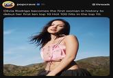 POP CRAVE popcrave 1h 6threads Olivia Rodrigo becomes the first woman in history to debut her first ten top 10 Hot 100 hits in the top 10.