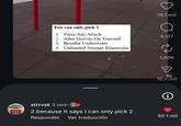 M 薯饼 76.1 mil You can only pick 2 1. Parry Any Attack 2. Alter Gravity On Yourself 3. Breathe Underwater 4. Unlimited Storage Dimension 4,137 1,806 ☑ 12.4 mil i strrvsk 3 sem 2 because it says I can only pick 2 Responder Ver traducción 60.1 mil