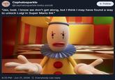 Cephalosparkle @cephalosparkle.bsky.social + Follow "Jax, look. I know we don't get along, but I think I may have found a way to unlock Luigi in Super Mario 64." 8:25 PM - Jun 21, 2026 Everybody can reply