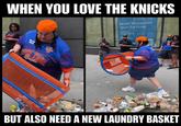 A meme about the woman who stole the Knicks trash can.