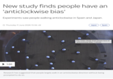 New study finds people have an 'anticlockwise bias' Experiments saw people walking anticlockwise in Spain and Japan. Thursday 11 June 2026 13:34, UK 1:00 Japan Spain Play Video: Study finds people have an 'anticlockwise bias', 1 minute Research has suggested that people largely walk in an anticlockwise direction without being prompted to do so.