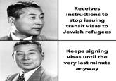 Receives instructions to stop issuing transit visas to Jewish refugees Keeps signing visas until the very last minute anyway