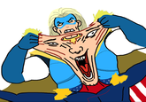 Blazer from Dispatch tearing Homelander's head in half.