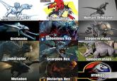JURASSIC PARK 172 Doomsday Rex Ultimasaurus MANS-TUP Human-Dinosaur Concept Art-Carlos Huante Grebnedu Indominus Rex Stegoceratops Indoraptor Scorpios Rex Spinoceratops HYBRIDS Mutadon Distortus Rex
