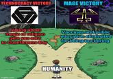TECHNOCRACY VICTORY Talking about magic or religion gets you sent to Guantanamo Bay imgflip.com MAGE VICTORY Vaccines and public education eliminated for being too boring HUMANITY M