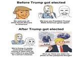Before Trump got elected We welcome all white South Africans to America! We love you President Trump! Make American great again! After Trump got elected The animo Is CONGRESS JY eclarationStates of America. OF AMERICA We're living in moldy, cockroach-infested homes in Ohio and we can't afford to pay $500 for a driver's license. UNITED STATES OF A Shut up. Have you seen my photo on the passports though?