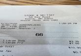 1:28:25 PM 6/30/2026 STORE # NH-1167 58 Key Road Keene, NH 03431 Phone (603) 903-1080 Order Id: AABBSNRLAEBG 66 - FIVE GUYS Employee: Spencer J 1 Large Soda 66 1 Large Fry ub Total es Tax ト $3.35 $7.55 $10.90 $0.9