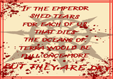 IF THE EMPEROR SHED TEARS FOR EACH OF US. THAT DIES THE OCEANS OF TERRA WOULD BE FULL ONCE MORE BUT THEY ARE DRY
