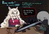 Rune master! this sword be CURSED It radiates malice and causes the most horrific of nightmares. I suspect it is the- Get that disgusting thing out of my Store *OT WARF KM R M T/N "Not scraper"