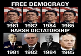 FREE DEMOCRACY 1981 1982 1984 1985 HARSH DICTATORSHIP 1981 1982 1984 1985