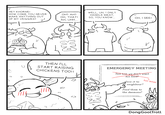 HEY KHORNE! HOW COME YOU NEVER MAKE ANYTHING OUT OF MY VEGGIES? OH? AH? OH, THAT! WELL, UH, I ONLY HANDLE MEAT, SO, YOU KNOW... OH, I SEE! W AH, UHH... 館 THEN I'LL START RAISING CHICKENS TOO!! EMERGENCY MEETING Tell him we don't want his food? Give it to neighbour? Feed them to the daemons? too mean 館 DongGoolTroll
