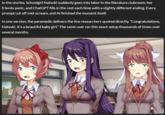 In the stories, Schoolgirl Natsuki suddenly goes into labor in the literature clubroom; her friends panic, and ChatGPT fills in the rest each time with a slightly different ending. Every prompt cut off mid-scream, and Al finished the moment itself. In one version, the paramedic delivers the line researchers quoted directly. "Congratulations, Natsuki. It's a beautiful baby girl." The same user ran this exact setup thousands of times over several months.