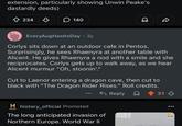 extension, particularly showing Unwin Peake's dastardly deeds) +234 140 EveryAugHasltsDay • 3y Corlys sits down at an outdoor cafe in Pentos. Surprisingly, he sees Rhaenyra at another table with Alicent. He gives Rhaenyra a nod with a smile and she reciprocates. Corlys gets up to walk away, as we hear Alicent murmur "Oh, stoonin'." Cut to Laenor entering a dragon cave, then cut to black with "The Dragon Rider Rises." Roll credits. Reply H history_official Promoted HISTORY. The long anticipated invasion of Northern Europe. World War II WORLD WAR II WITH TOM HANKS 31 HISTORY