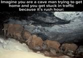 Imagine you are a cave man trying to get home and you get stuck in traffic because it's rush hour: