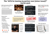 The "AITA for leaving my partner over [minor issue]?" "I (26F) and my partner (27M) have been together for 5 years..." *wall of text incoming* Always involves: • Dishonesty ⚫ Disrespect Lack of communication • Boundaries • A "gut feeling" Bonus points if: • OP is clearly NTA • Anyone disagrees and gets downvoted to hell • Comment section becomes a therapy session for strangers starter pack The issue: they didn't say thank you when I paid for dinner OP describing their partner: "He's otherwise perfect and we have an amazing relationship but this one thing really bothered me." OP's partner (according to Reddit) Top comments: u/ThrowawayQueen88 • 12h Top 1% Commenter Girl, run. ✩ 23.1k Reply ... u/Been There Done That ⚫ 10h 090017 Awards This is a MAJOR red flag. 18.7k Reply *** Reddit's verdict: LEAVE HIM Lawyer up. Hit the gym. Block him everywhere. Every other comment: u/NoContactNinja • 9h This will only get worse. Trust me. ✩ 4.2k Reply u/DivorceLawyer • 8h ... Update 1 (posted 6 hours later): I left him. Thank you all so much for the support Update 2 (posted 2 days later): He showed up to my work and begged for me back. I called the police. Update 3 (posted 1 week later): We're in couples therapy and he's a new man. Actual issue: He reused the paper towel after drying his hands What really happened: Gaslighter Manipulative He forgot to put the cap Emotionally immature Probably As a lawyer, I can confirm this is grounds for divorce. ✩ 3.6k Reply ... 98% Upvoted cheating +243 more replies 12.4k back on the toothpaste (buried in edit #7)