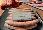 LGBT SAUSAGE Lemon, Garlic, Basil, Tomato 1525/lb Hand Cranked and Twisted PB