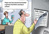 Pope Leo has excommunicated a group of priests causing a schism July 1054 SER 2020 допульте CREATORS.COM