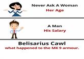 Never Ask A Woman Her Age A Man His Salary Belisarius Cawl what happened to the MK 9 armour.