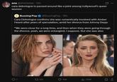 O ana @shivlestat - 13h cara delevingne is passed around like a joint among hollywood's queer women Buzzing Pop @BuzzingPop - 16h Cara Delevingne confirms she was romantically involved with Amber Heard after years of speculation, amid her divorce from Johnny Depp: "We were close for a long time, and then when they were going through the divorce, yeah, we were entangled, I suppose. But she was also tl 251 10K 170K 1
