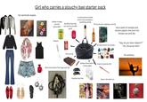 Girl who carries a slouchy bag starter pack Her wardrobe staples ** Inhaler to keep herself "grounded" Sanitizer that may not work but smells good A small perfume bottle which most probably is something vanilla Tampon Her journal The book she's reading currently Has a stash of receipts and random papers that won't be thrown out until fall An assortment of crystals Atleast three pack of tissue paper A pen to journal with What the inside of her bag looks like Random hair ties Packer Pocket Fightstar "hey, do you have <object>?" "Oh, ofcourse! Here" Music she listens to MILEY CYRUS Fav workout CAN'T BE TAMED