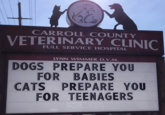 CARROLL COUNTY VETERINARY CLINIC FULL SERVICE HOSPITAL LYNN WIMMER D.V.M. DOGS PREPARE YOU FOR BABIES CATS PREPARE YOU FOR TEENAGERS