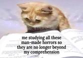 me studying all these man-made horrors so they are no longer beyond my comprehension