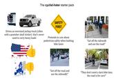 The cyclist-hater starter pack SAFETY FIRST Drives an oversized pickup truck (often with a punisher skull sticker) that's never used to carry heavy loads Pretends to care about pedestrian safety when bashing bike lanes "Get off the sidewalk and use the road!" "Get off the road and use the sidewalk!" "They don't need a darn bike lane, the road is for cars!"