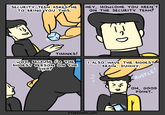 SECURITY TEAM ASKED ME TO BRING YOU THIS. HEY, HOWCOME YOU AREN'T ON THE SECURITY TEAM? THANKS! WHY, BECAUSE I'M THE BIGGEST PERSON ON THE SHIP? I ALSO HAVE THE BIGGEST BRAIN, DUMMY. RUSTLE! OH, GOOD POINT. STARSCOMIC.COM