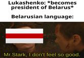 Lukashenko: *becomes president of Belarus* Belarusian language: Mr.Stark, I don't feel so good. imofin.com