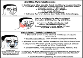 tries to 2010s Wehraboos: > believes the nazis had military superiority > thinks the nazis could have beaten 1991 desert storm (Imao) > 5 shermans vs 1 tiger >krupp shtal. > clean wehrmacht > kinda funny, tries to hide his ideology. 10 Gets violently debunked in late 2010s/early 2020s, shown Allied Material and Technological Supremacy, no way they could have won. Modern Wehraboos: > Doesn't even care about military analysis anymore > Strait-up a Nazi not even trying to hide it, > gloats over K/D ratios despite the fact they lost > plays the Victim card, complains about allied repraisals as the Nazi (lol) > pessimistic, the west has already fallen, it's already over. "Gigachad Yes" > switch to full ideological arugements, trying to his way out of push the "the Soviets were as bad as the Nazis" his problems b------- > switched to glazing fictional fascists