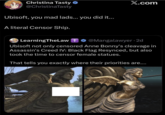 Christina Tasty @ChristinaTasty Ubisoft, you mad lads... you did it... A literal Censor Ship. X.com LearningTheLaw + @Mangalawyer. 2d Ubisoft not only censored Anne Bonny's cleavage in Assassin's Creed IV: Black Flag Resynced, but also took the time to censor female statues. That tells you exactly where their priorities are....