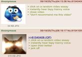 Anonymous 06/19/25(Thu)04:13:36 No.8154040. > click on a random video essay > instantly hear lispy t----- voice > close video > "don't recommend me this video" 34 KB JPG Anonymous 570 KB JPG 06/19/25(Thu)06:19:17 No.81541009 >>81540408 (OP) > click on a random video essay > instantly hear lispy t----- voice > open their twitter > j-------