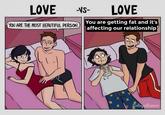 LOVE YOU ARE THE MOST BEAUTIFUL PERSON. -VS- LOVE You are getting fat and it's affecting our relationship uw m Collezeltumor