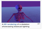 A 3D rendering of a skeleton showcasing bisexual lighting