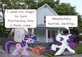 An MLP meme by Nyazsche about turning Fluttershy into a flesh cube.