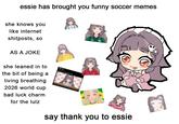 essie has brought you funny soccer memes she knows you like internet shitposts, so AS A JOKE she leaned in to the bit of being a living breathing 2026 world cup bad luck charm for the lulz MY APOLOGY TO THE WORLD SEE USOON say thank you to essie